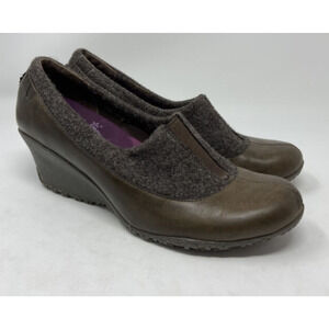 Merrell Womens Brown Leather Wool Wedge Shoes Vibram Sole 5.5